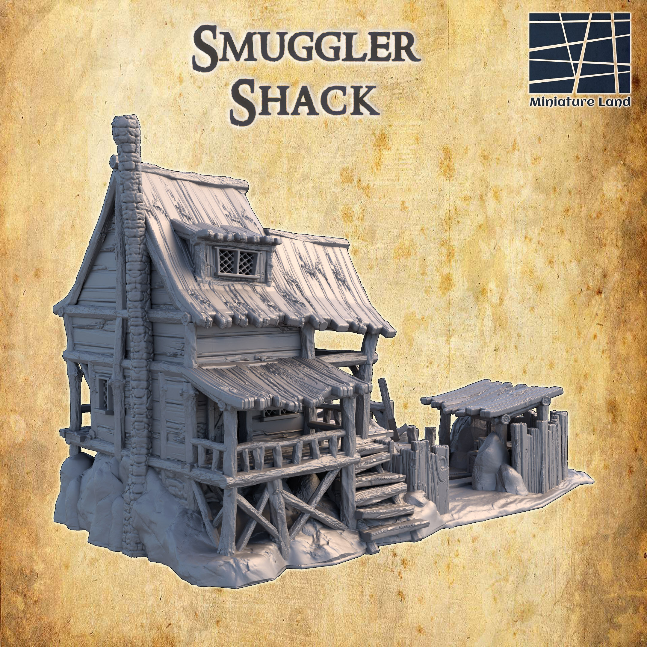 Smuggler Shack Tabletop Terrain 28 MM 3D print model_3