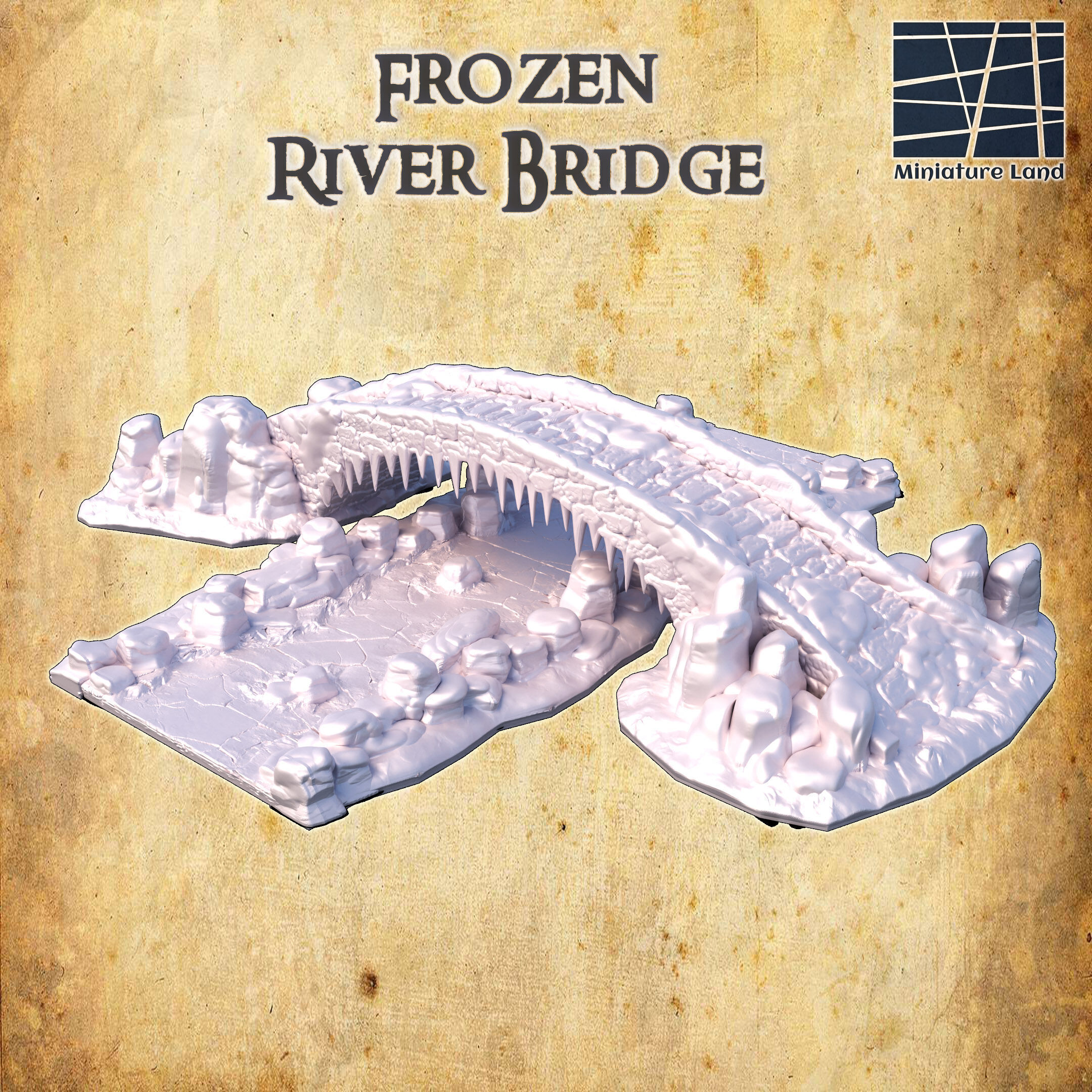 Frozen River Bridge Tabletop Terrain 28 MM 3D print model_1