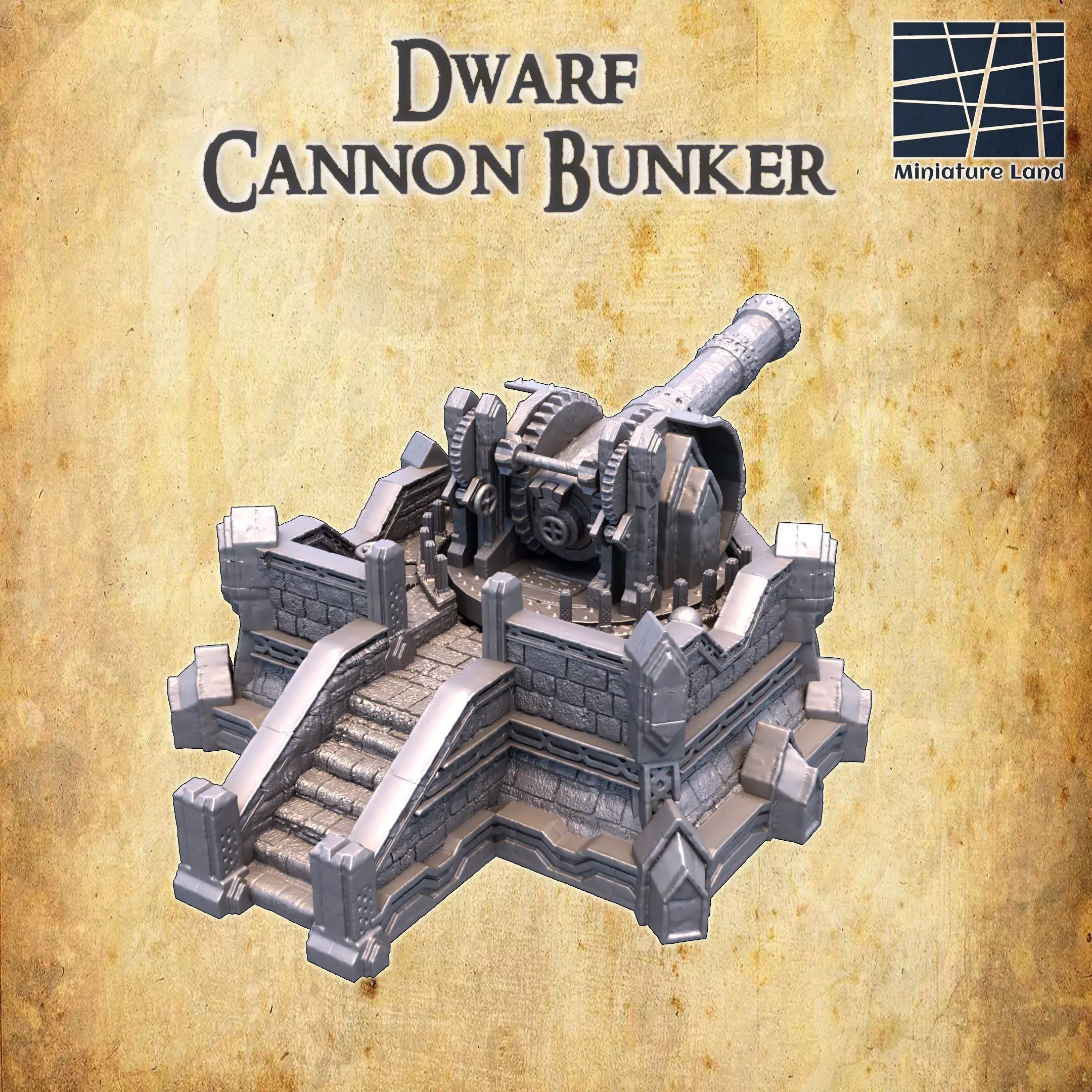 Dwarf Cannon Bunker Tabletop Terrain 28 MM 3D print model