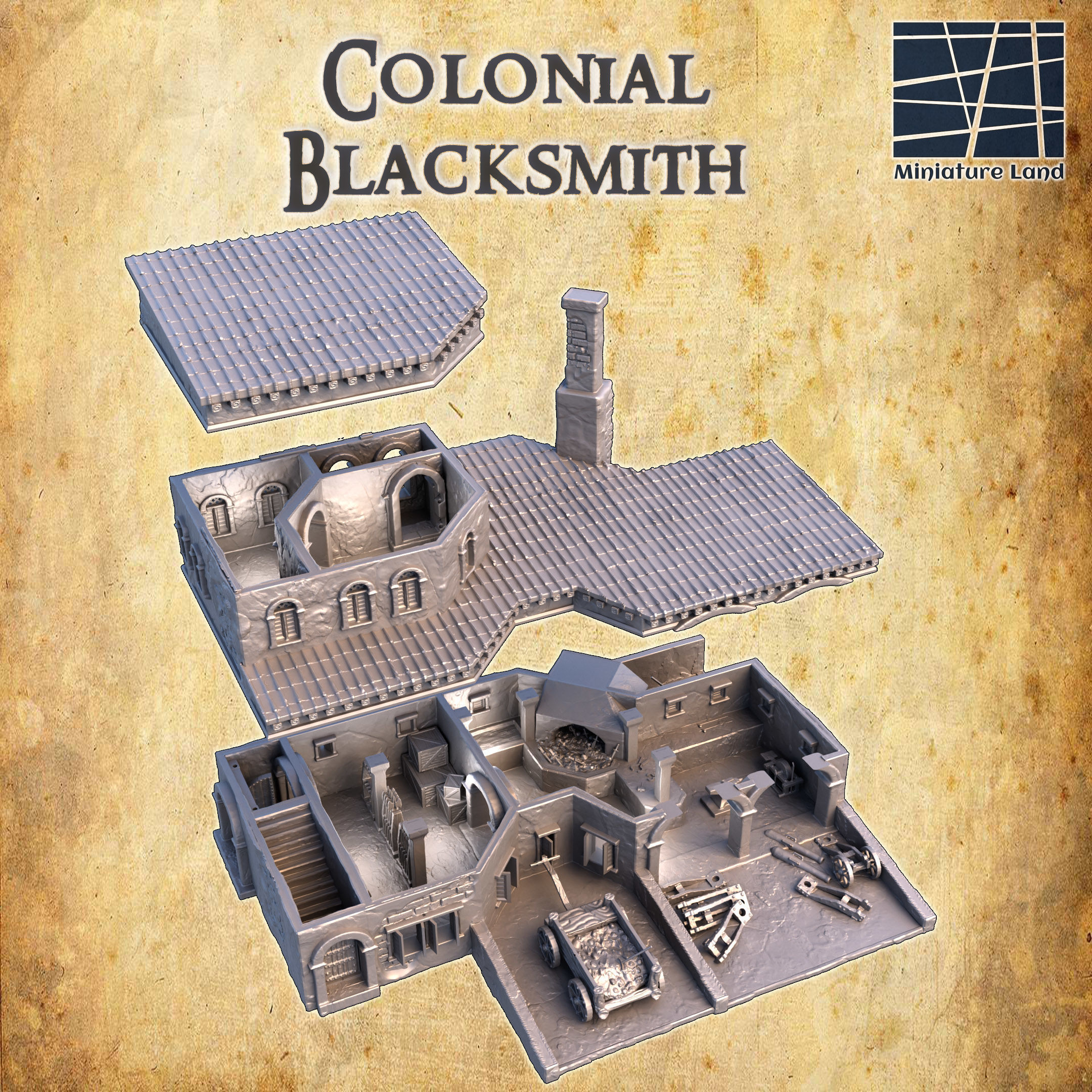 Colonial Blacksmith Tabletop Terrain 28 MM 3D print model_4