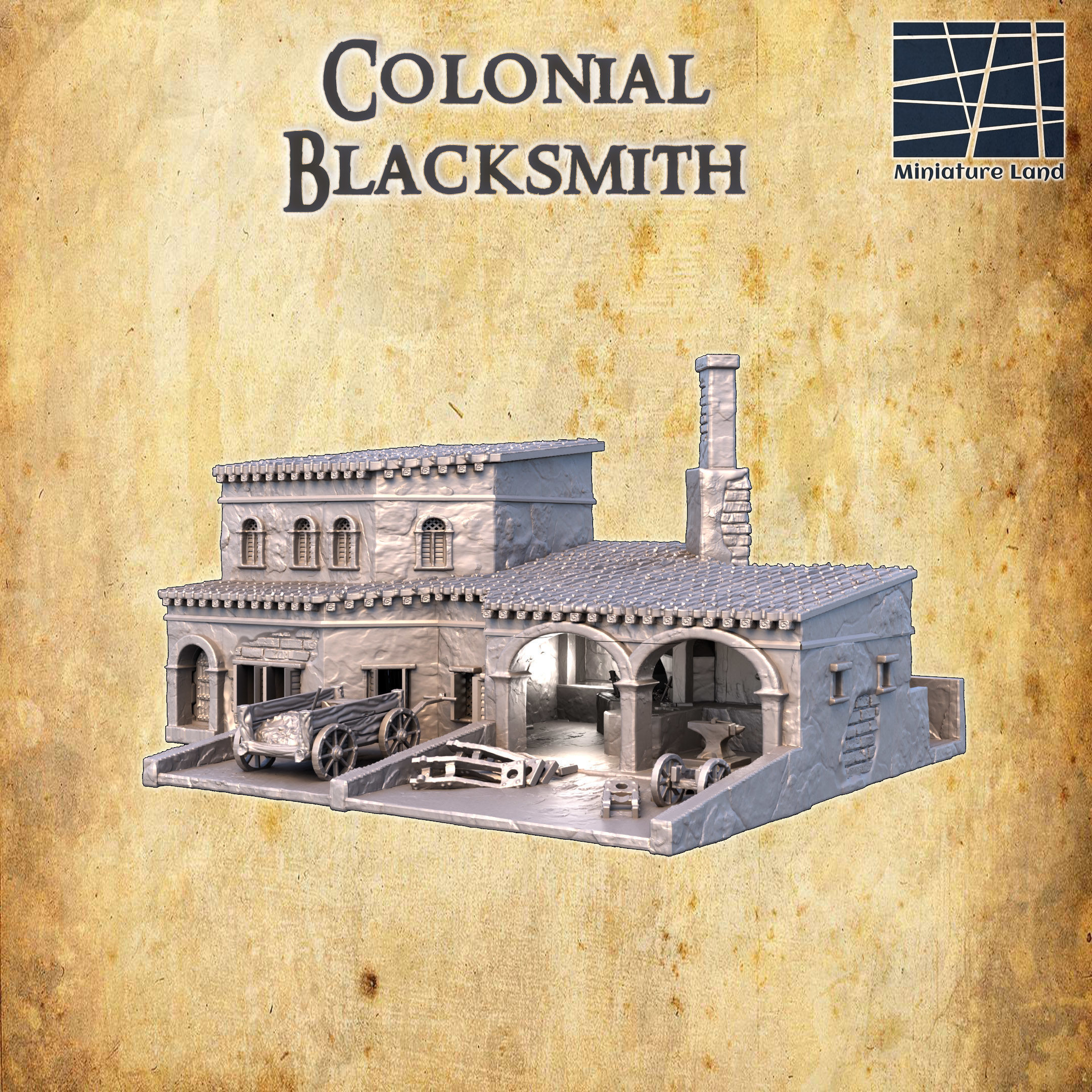 Colonial Blacksmith Tabletop Terrain 28 MM 3D print model_1