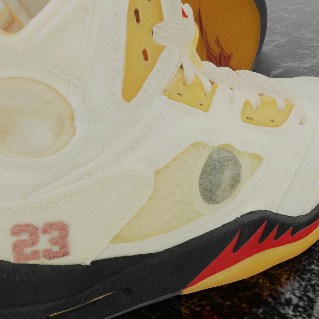 NIKE AIR JORDAN 5 RETRO X OFF WHITE FIRE RED 3D SHOES Low-poly 3D model_10