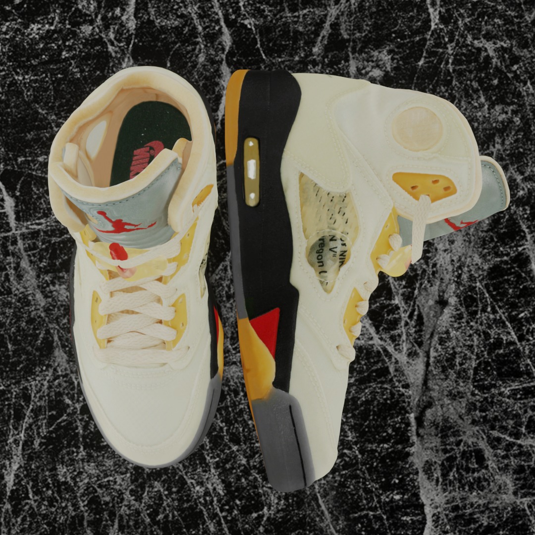 NIKE AIR JORDAN 5 RETRO X OFF WHITE FIRE RED 3D SHOES Low-poly 3D model_2