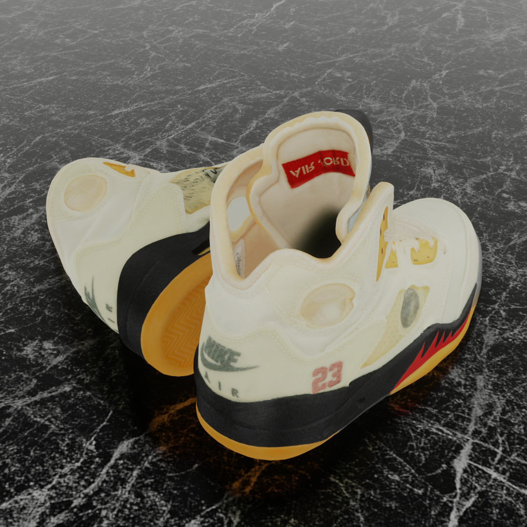 NIKE AIR JORDAN 5 RETRO X OFF WHITE FIRE RED 3D SHOES Low-poly 3D model_5