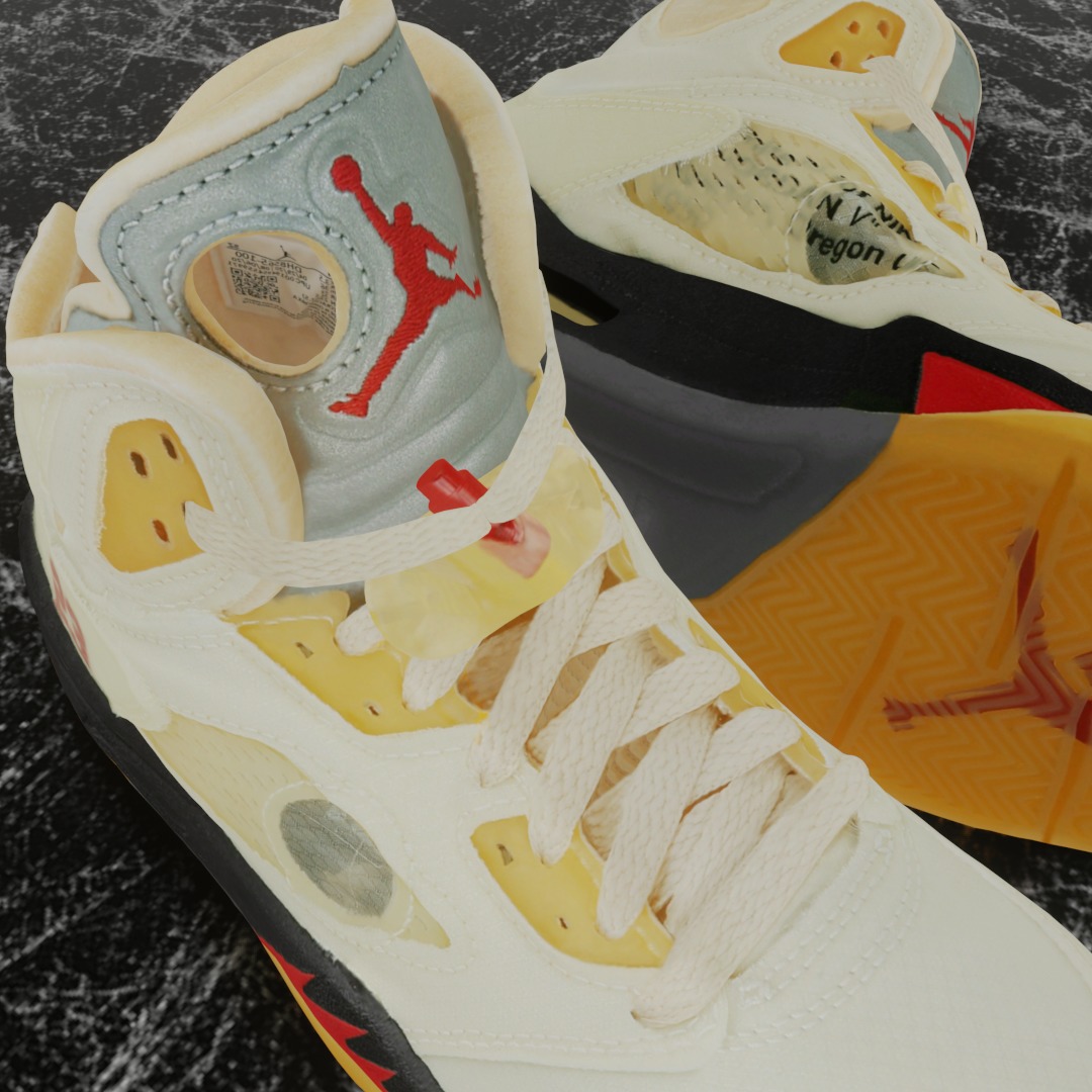 NIKE AIR JORDAN 5 RETRO X OFF WHITE FIRE RED 3D SHOES Low-poly 3D model_13