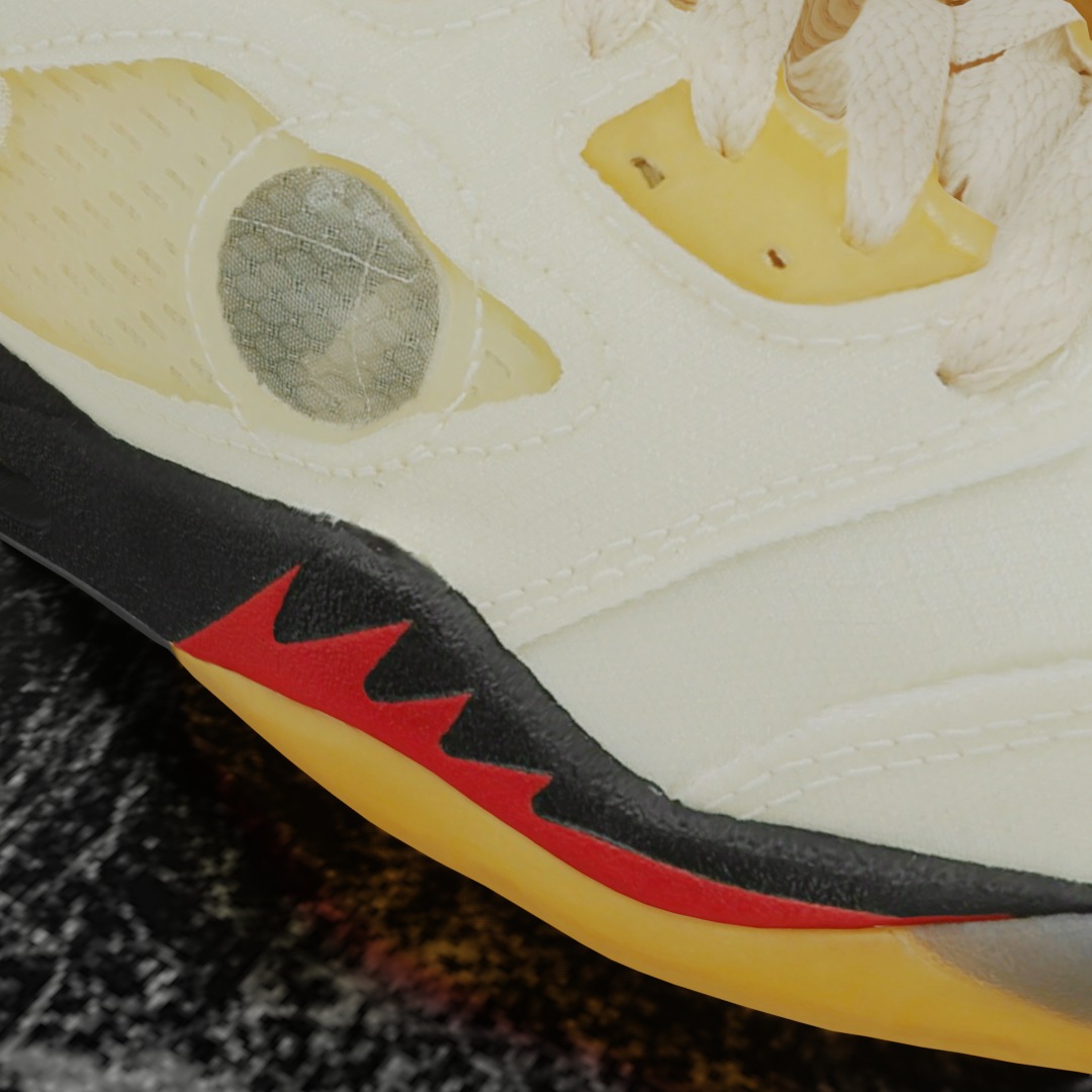 NIKE AIR JORDAN 5 RETRO X OFF WHITE FIRE RED 3D SHOES Low-poly 3D model_14