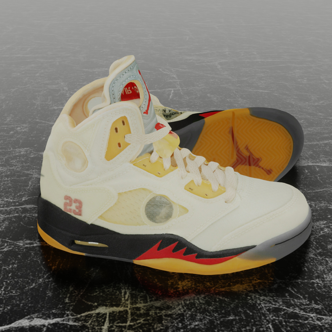 NIKE AIR JORDAN 5 RETRO X OFF WHITE FIRE RED 3D SHOES Low-poly 3D model_4