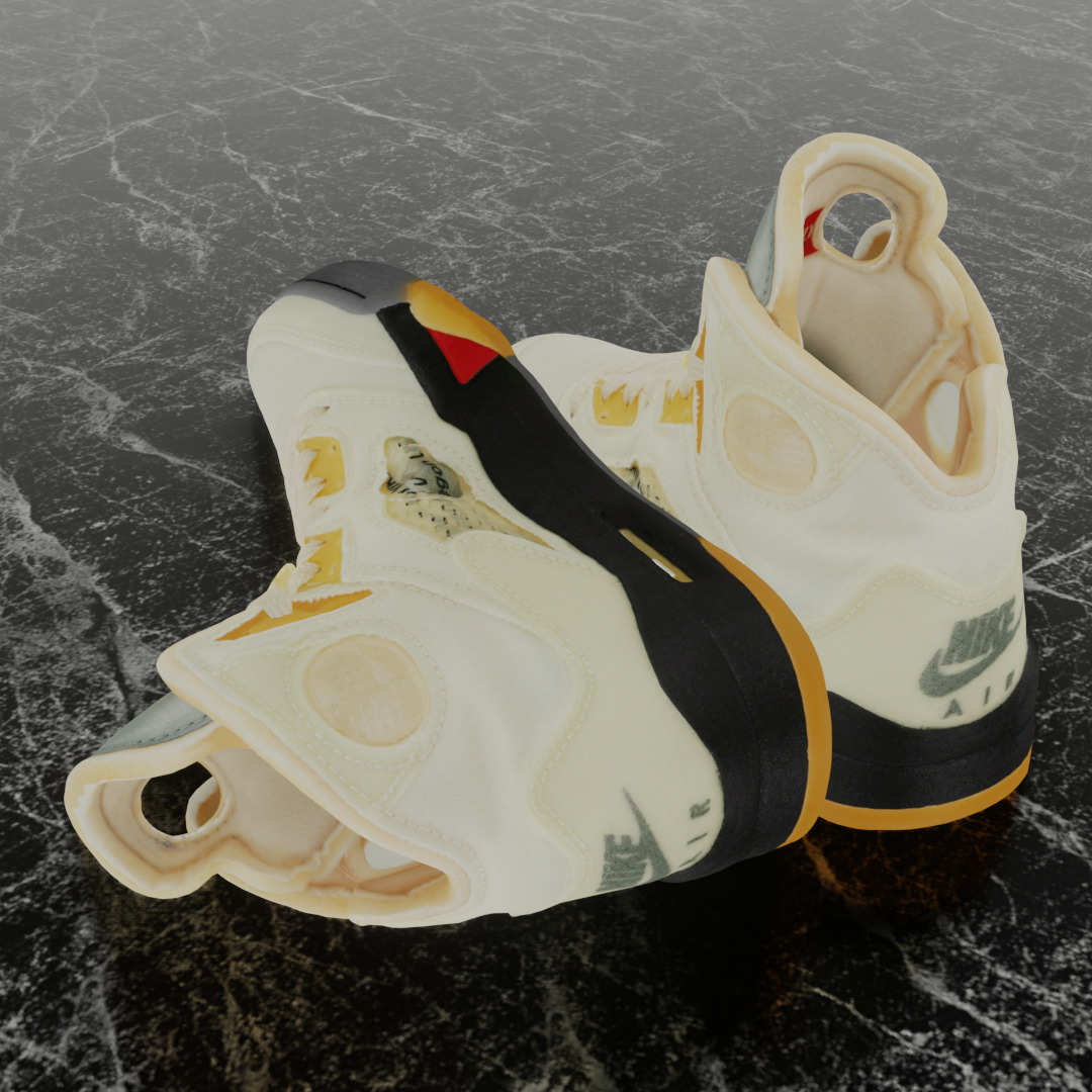 NIKE AIR JORDAN 5 RETRO X OFF WHITE FIRE RED 3D SHOES Low-poly 3D model_6