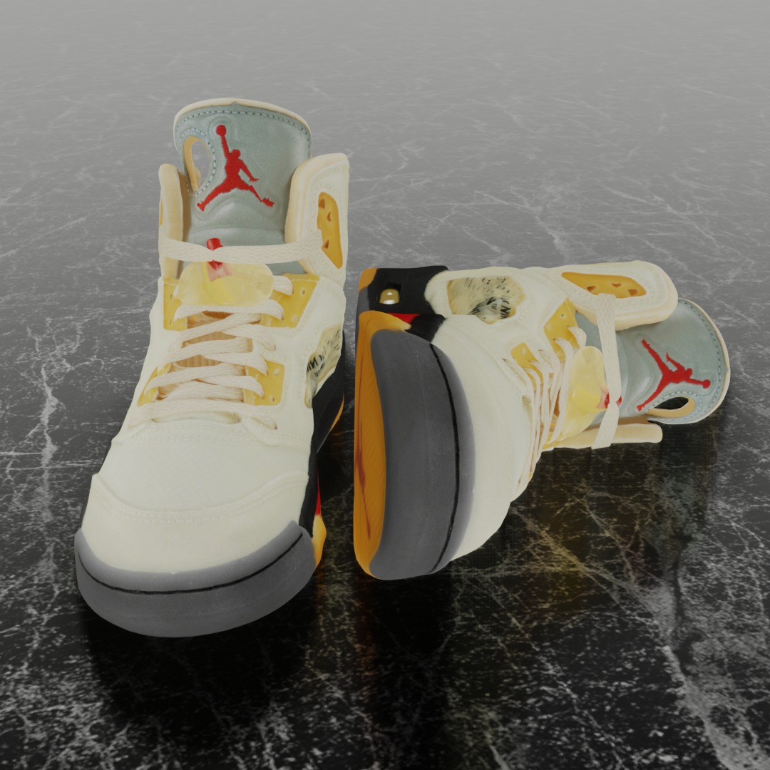NIKE AIR JORDAN 5 RETRO X OFF WHITE FIRE RED 3D SHOES Low-poly 3D model_3