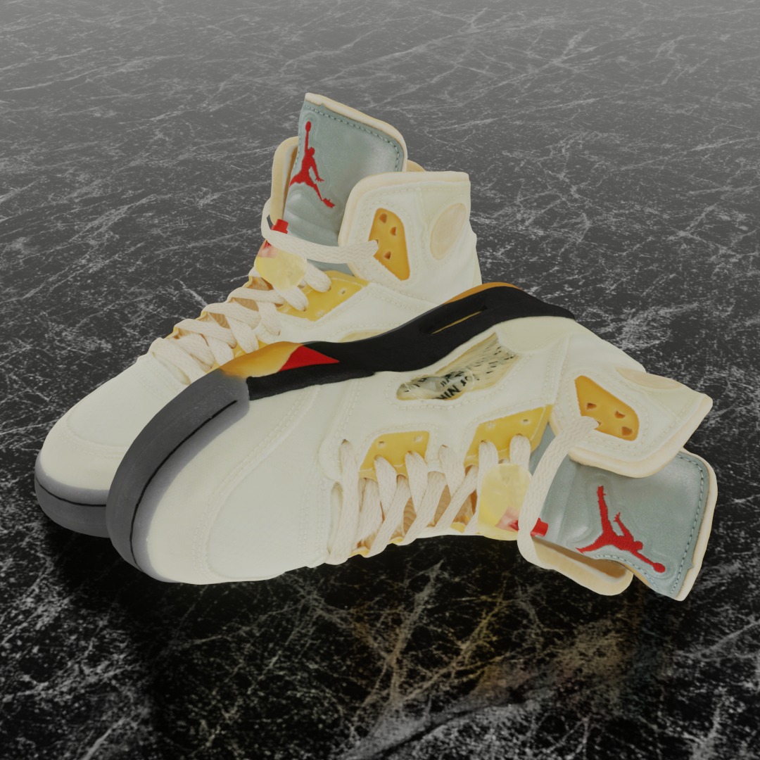 NIKE AIR JORDAN 5 RETRO X OFF WHITE FIRE RED 3D SHOES Low-poly 3D model_1