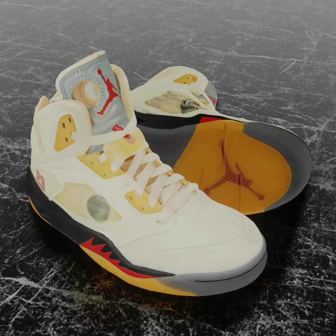 NIKE AIR JORDAN 5 RETRO X OFF WHITE FIRE RED 3D SHOES Low-poly 3D model_0