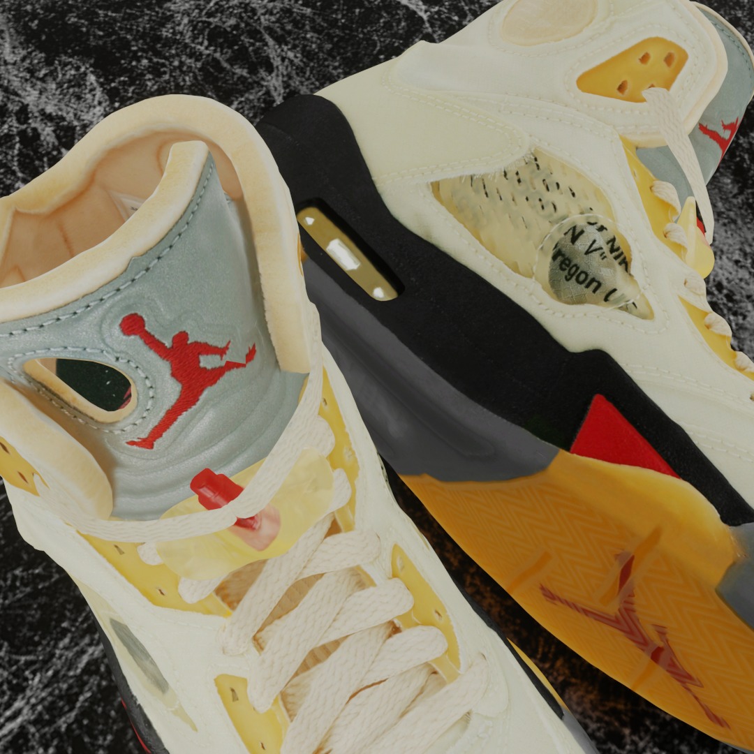 NIKE AIR JORDAN 5 RETRO X OFF WHITE FIRE RED 3D SHOES Low-poly 3D model_12