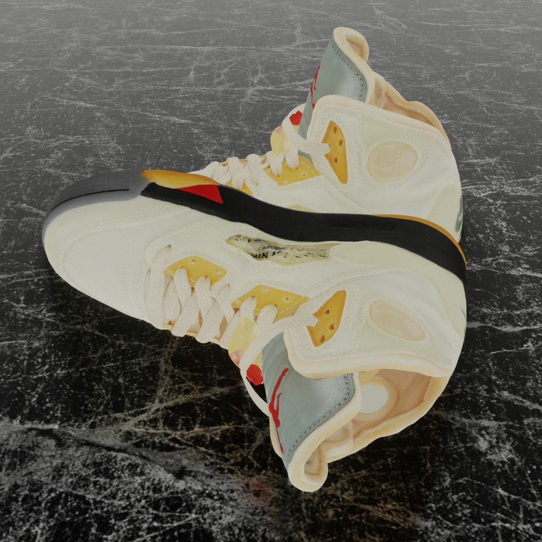 NIKE AIR JORDAN 5 RETRO X OFF WHITE FIRE RED 3D SHOES Low-poly 3D model_7