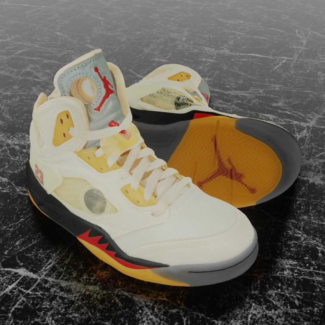 NIKE AIR JORDAN 5 RETRO X OFF WHITE FIRE RED 3D SHOES Low-poly 3D model_16