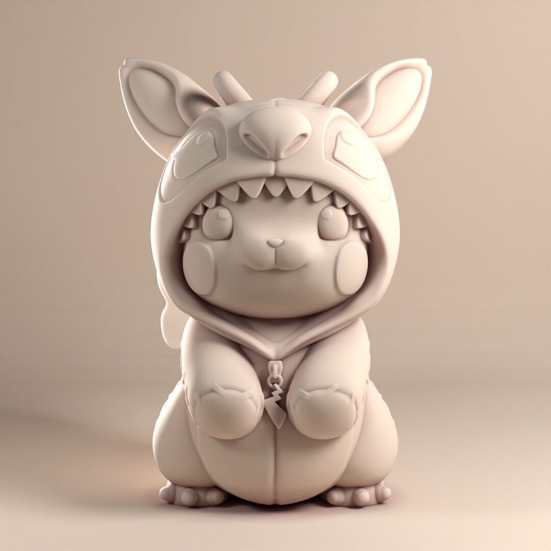 Pikachu with stitch pajamas 3D print model_5