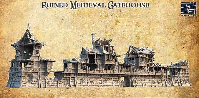 Ruined Medieval Gatehouse Tabletop Terrain 28 MM 3D print model