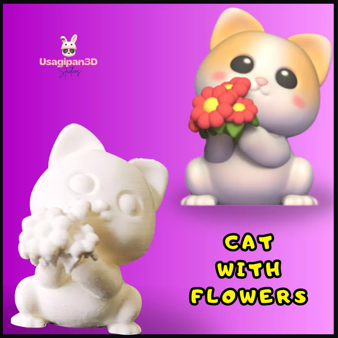 Cat with Flowers 3D print model_0