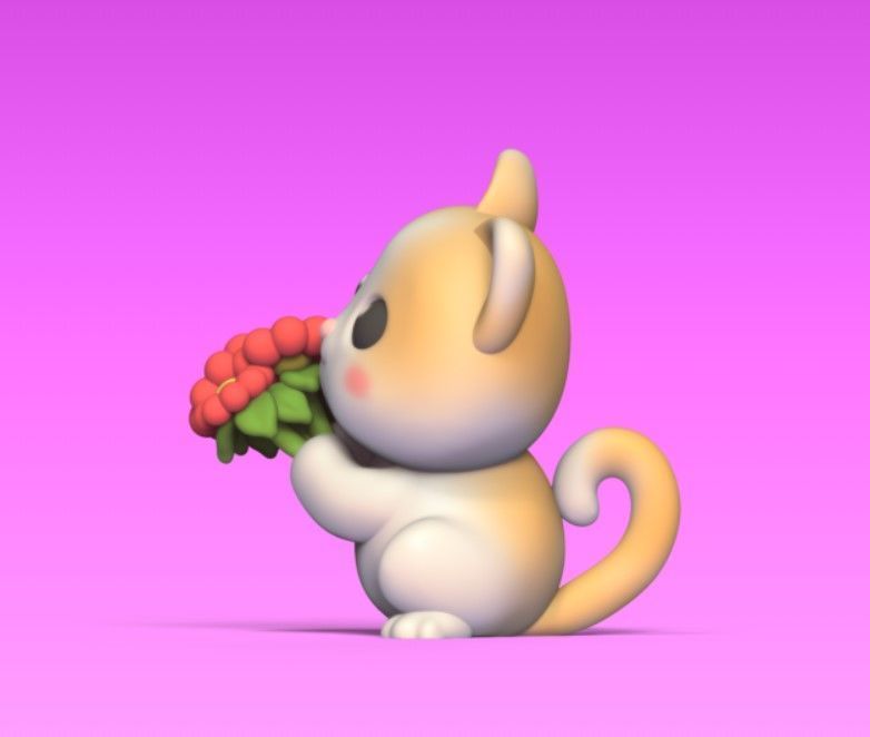Cat with Flowers 3D print model_3