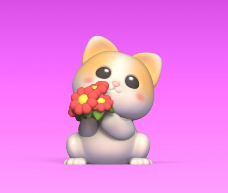 Cat with Flowers 3D print model_1