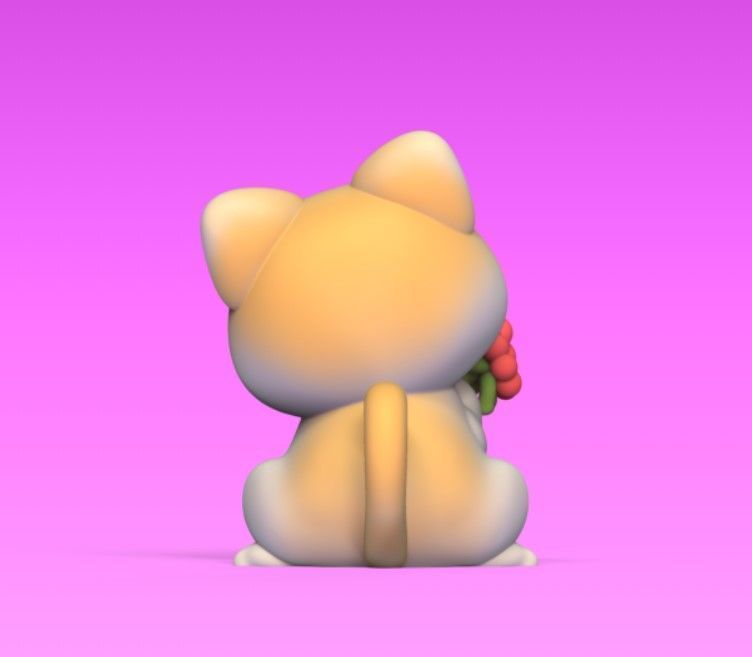 Cat with Flowers 3D print model_4