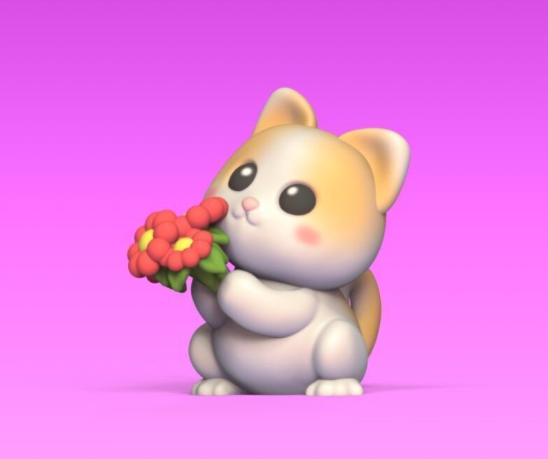 Cat with Flowers 3D print model_2