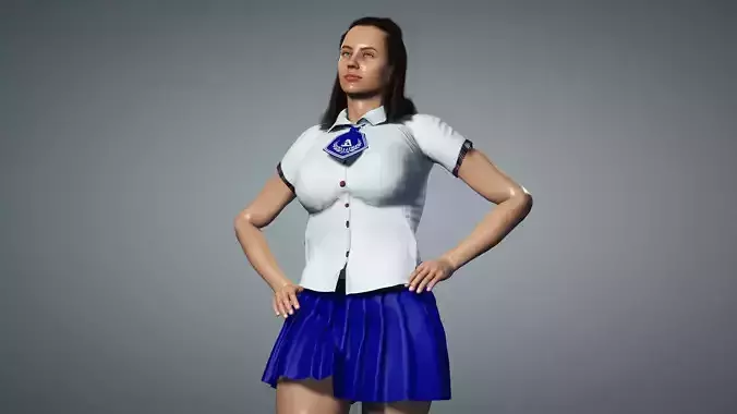Girl in school uniform Low-poly 3D model