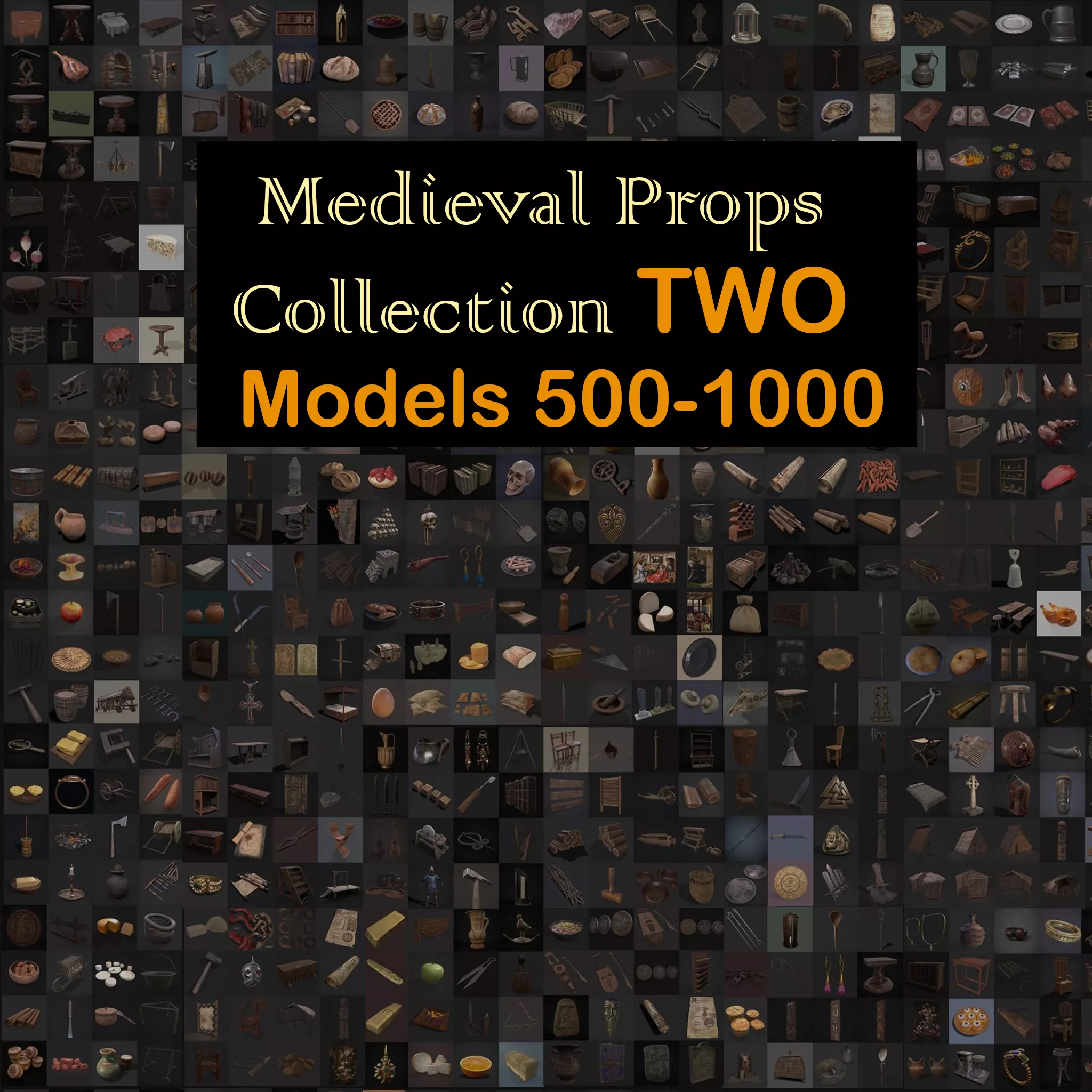 Medieval Props Collection TWO Low-poly 3D model