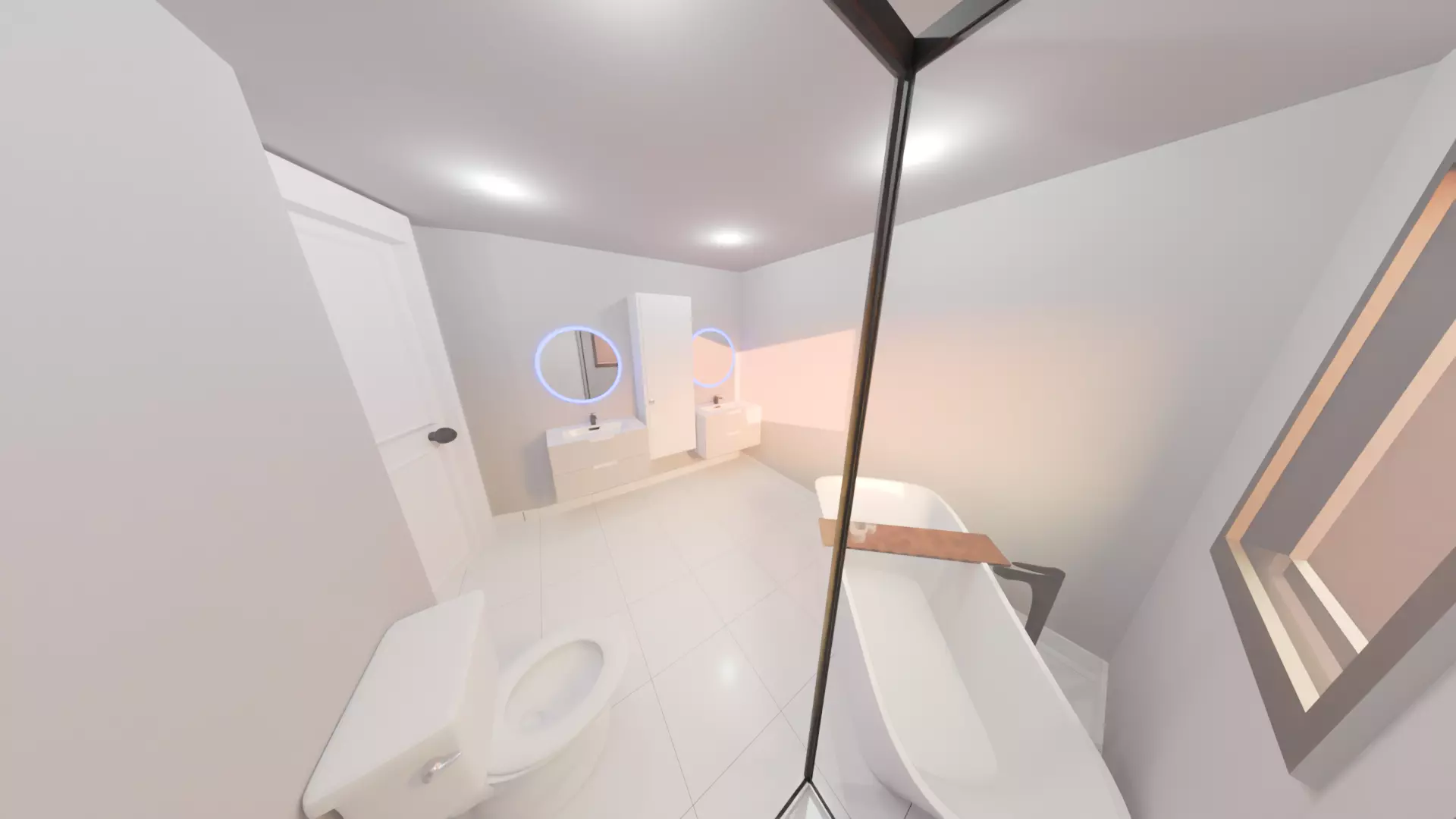 A Classy White Restroom Which Includes A Stylish Shower 3D model_0