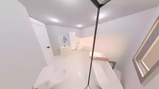 A Classy White Restroom Which Includes A Stylish Shower