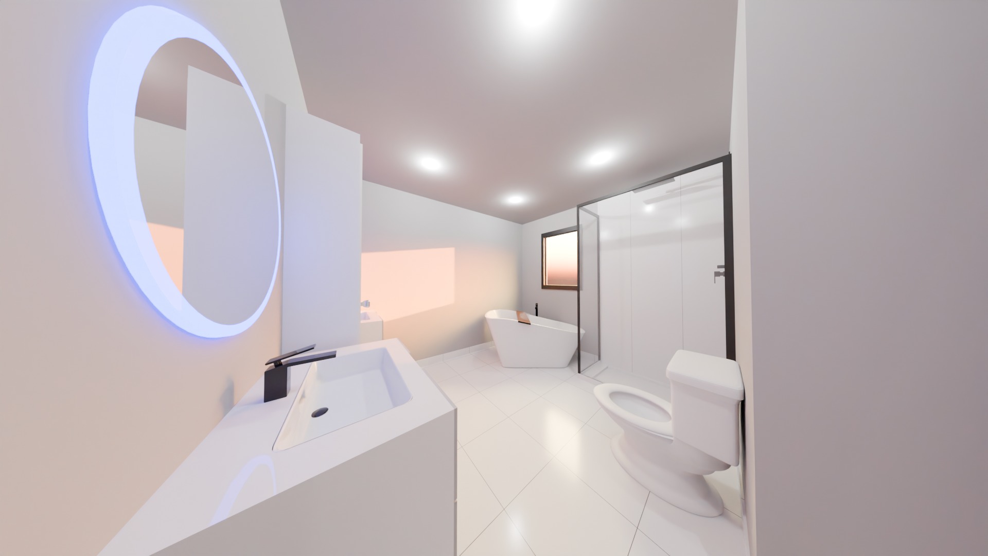 A Classy White Restroom Which Includes A Stylish Shower 3D model_2
