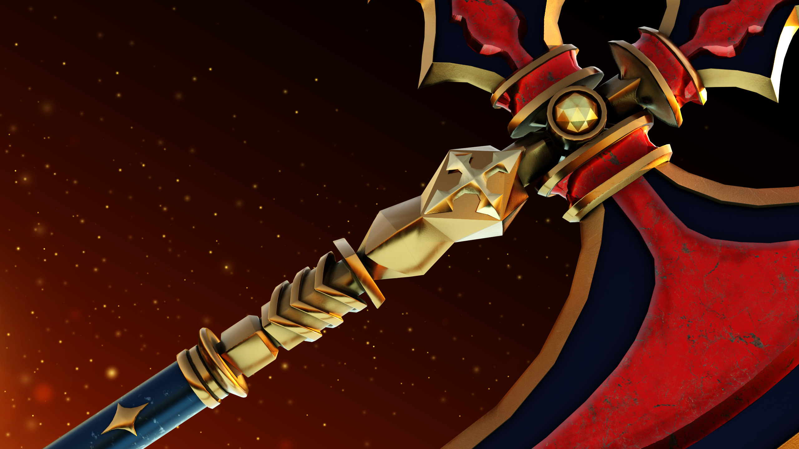 Golden Fantasy Halberd - Substance Files Included Low-poly 3D model_6