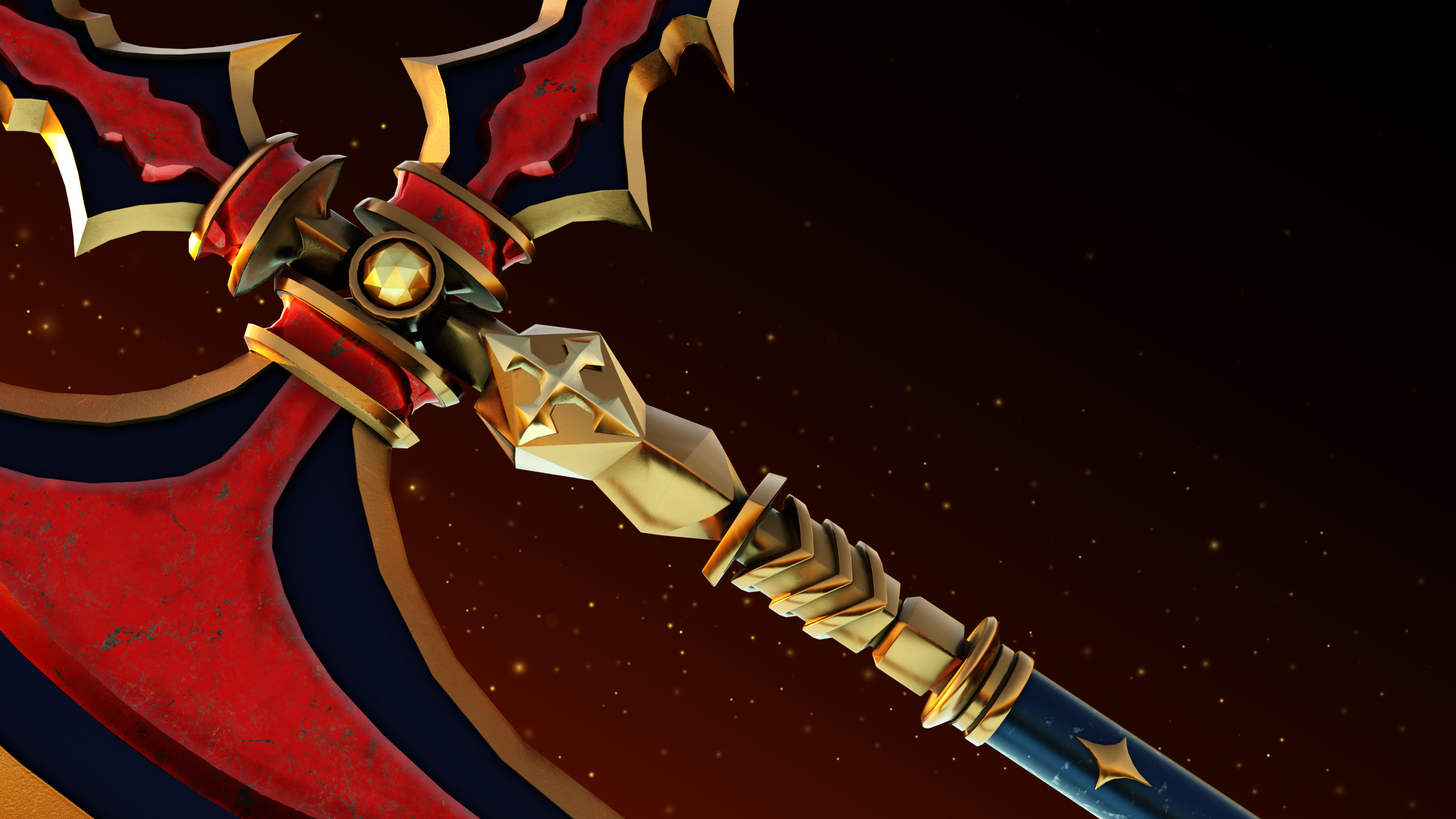 Golden Fantasy Halberd - Substance Files Included Low-poly 3D model_5