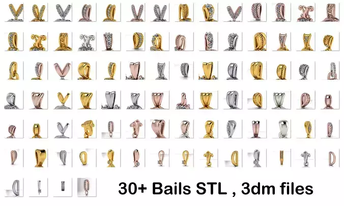 Various Bails for Pendants Necklace Charms Nameplates Findings 3D print model