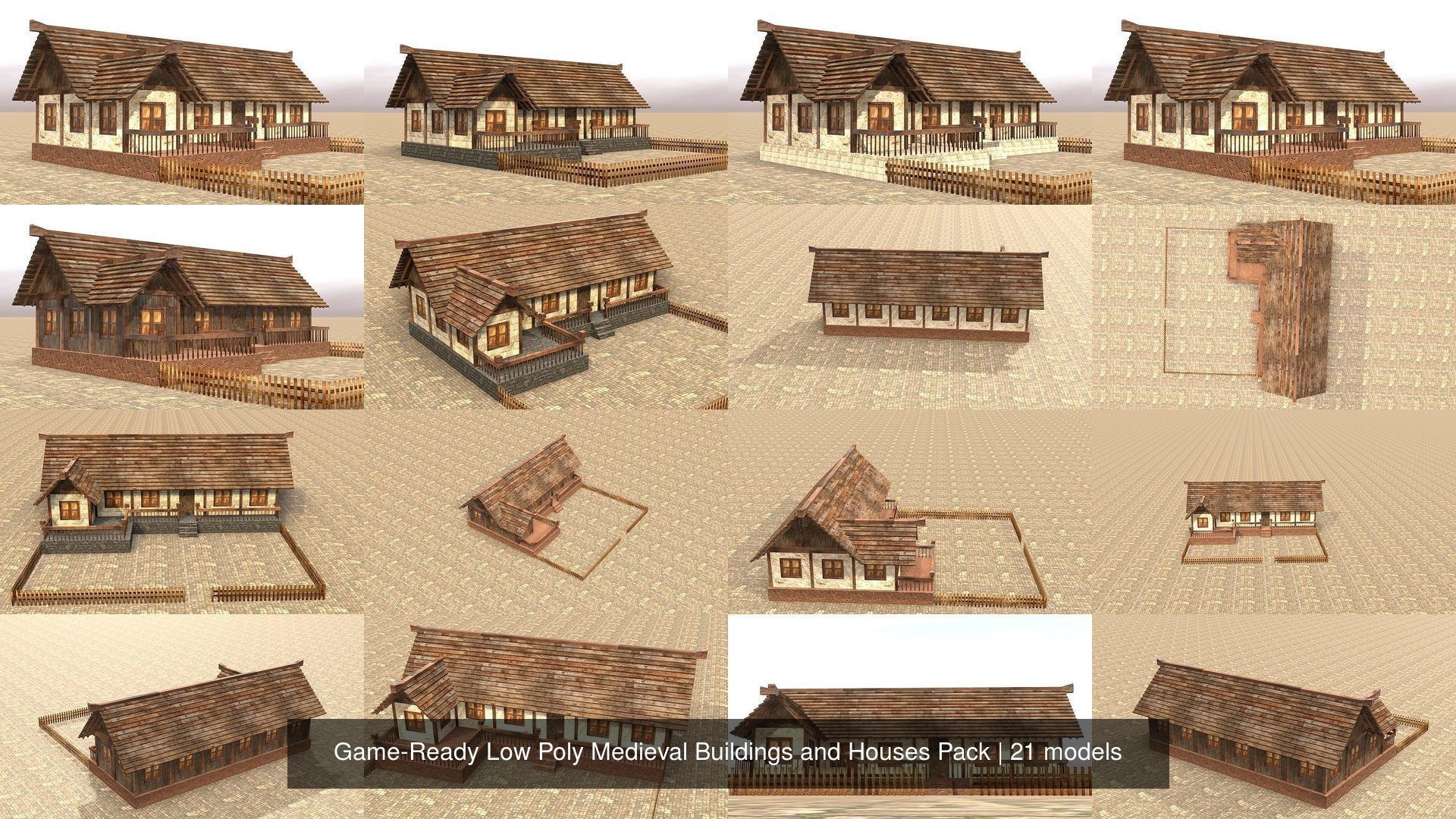 Game-Ready Low Poly Medieval Buildings and Houses Pack 3D Model Collection_2