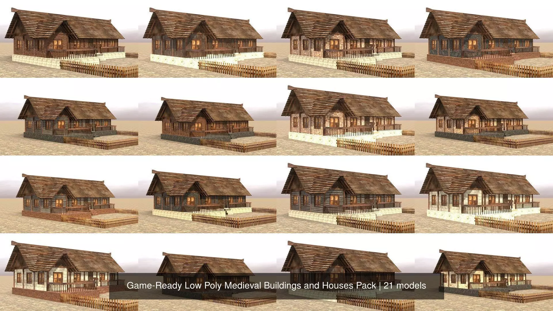 Game-Ready Low Poly Medieval Buildings and Houses Pack 3D Model Collection_0