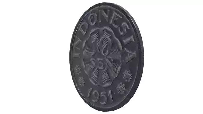 High Detailed Indonesian 10 Sen Coin 1951 Antique Currency 3D model