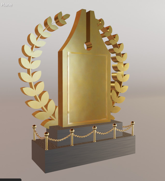 Award 3D with Gold and Black Wooden Material 3D model_5