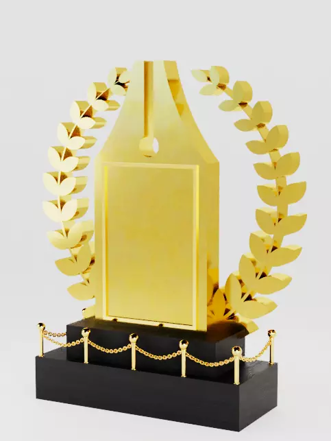 Award 3D with Gold and Black Wooden Material 3D model_0