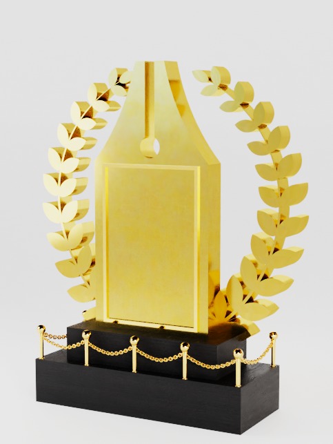 Award 3D with Gold and Black Wooden Material 3D model_3
