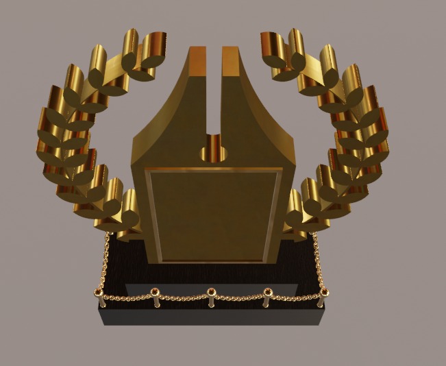 Award 3D with Gold and Black Wooden Material 3D model_4