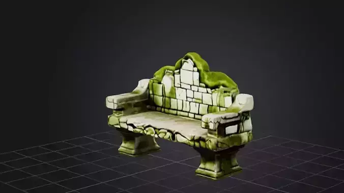 Mossy Stone Bench 3D model