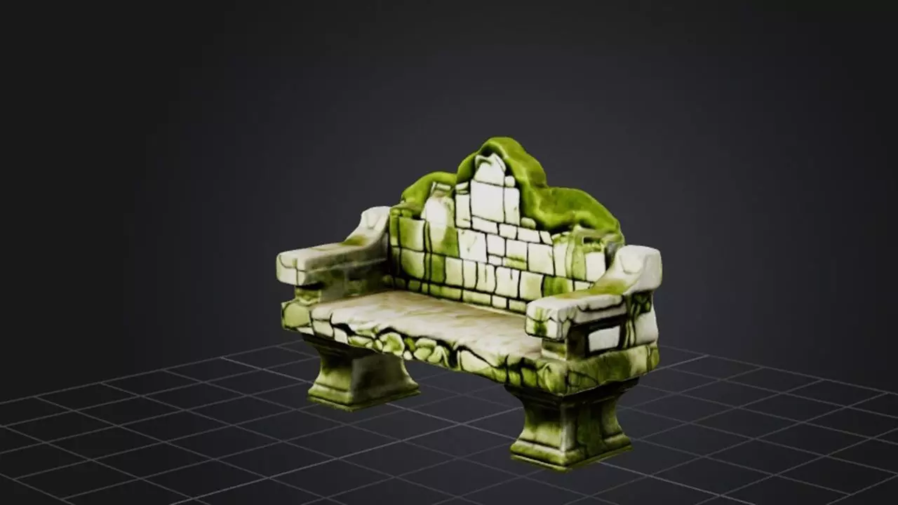 Mossy Stone Bench 3D model