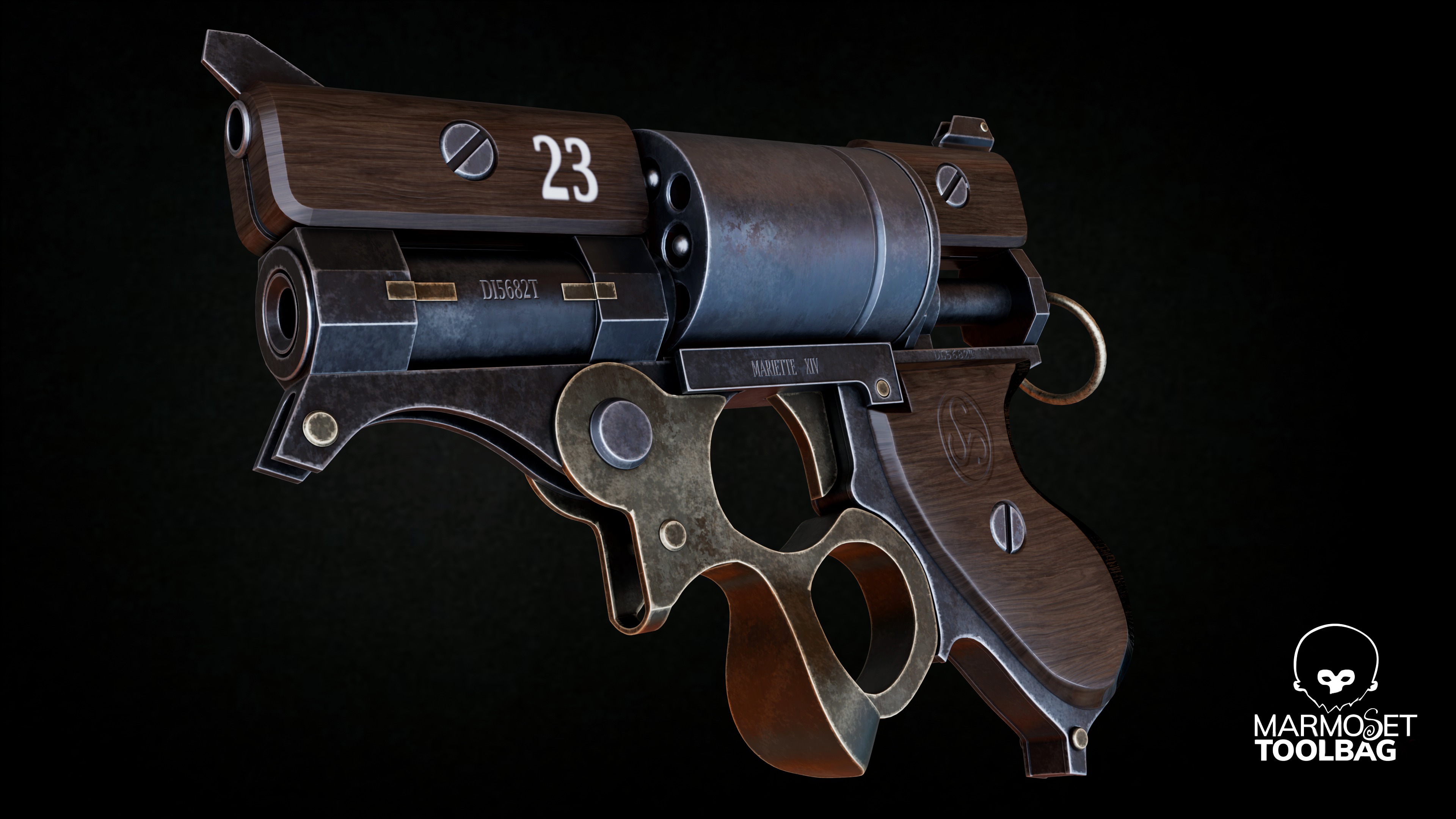 Steampunk Revolver - Game Ready Gun model  Low-poly 3D model_2