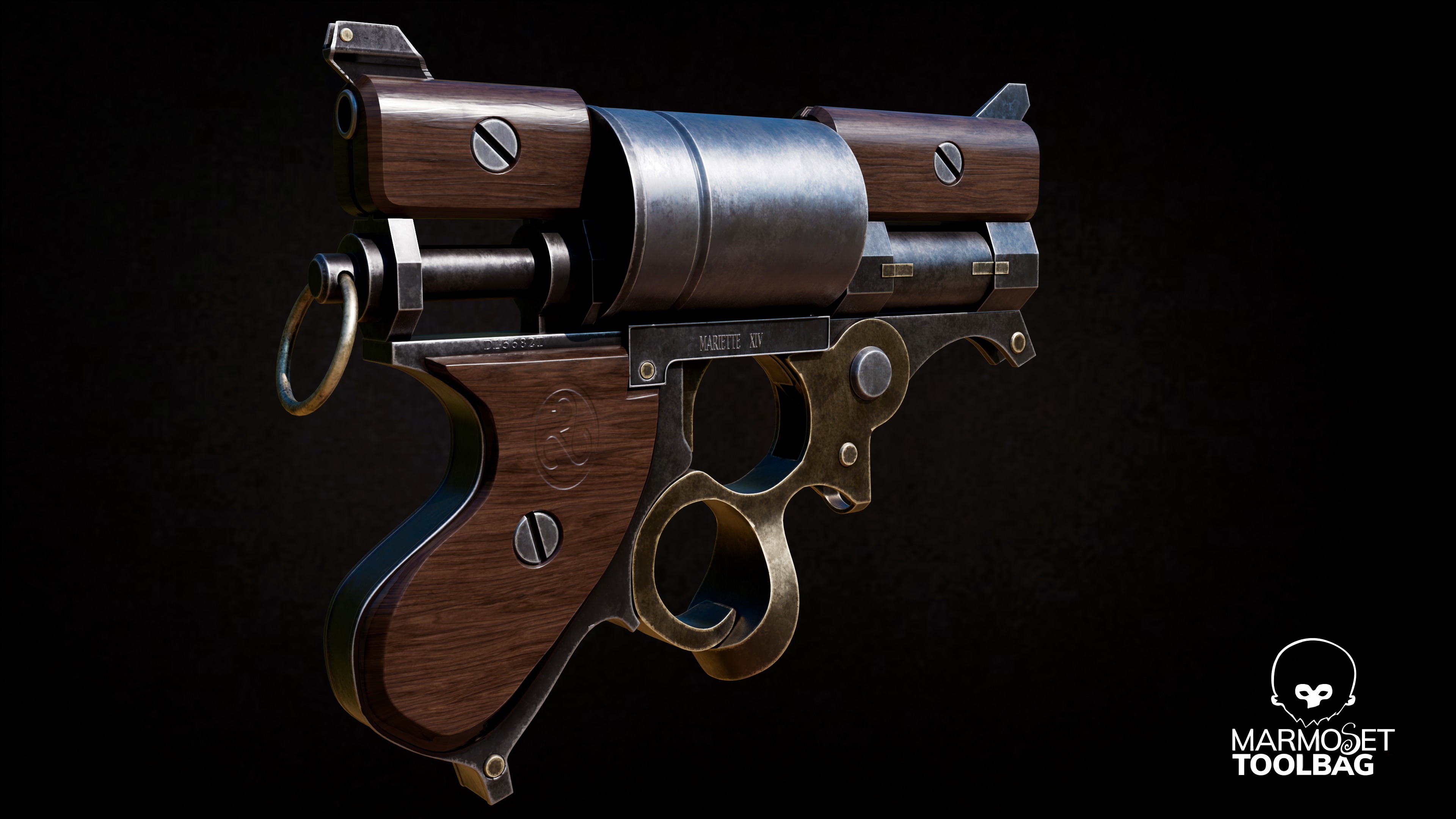 Steampunk Revolver - Game Ready Gun model  Low-poly 3D model_3