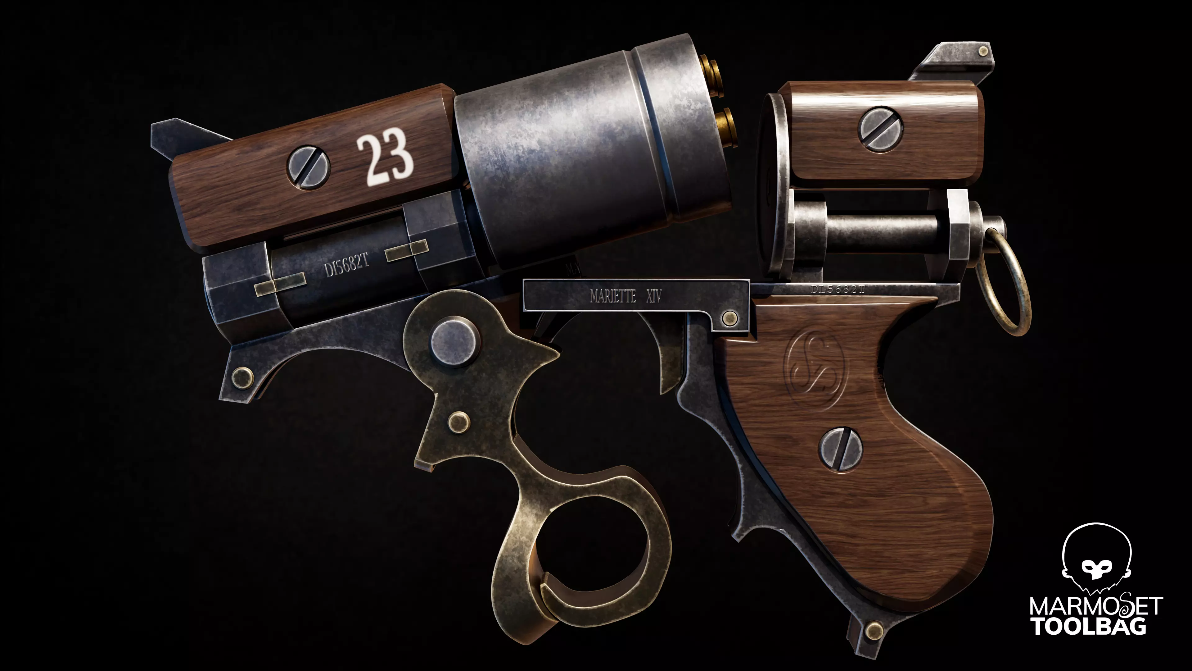 Steampunk Revolver - Game Ready Gun model  Low-poly 3D model_0