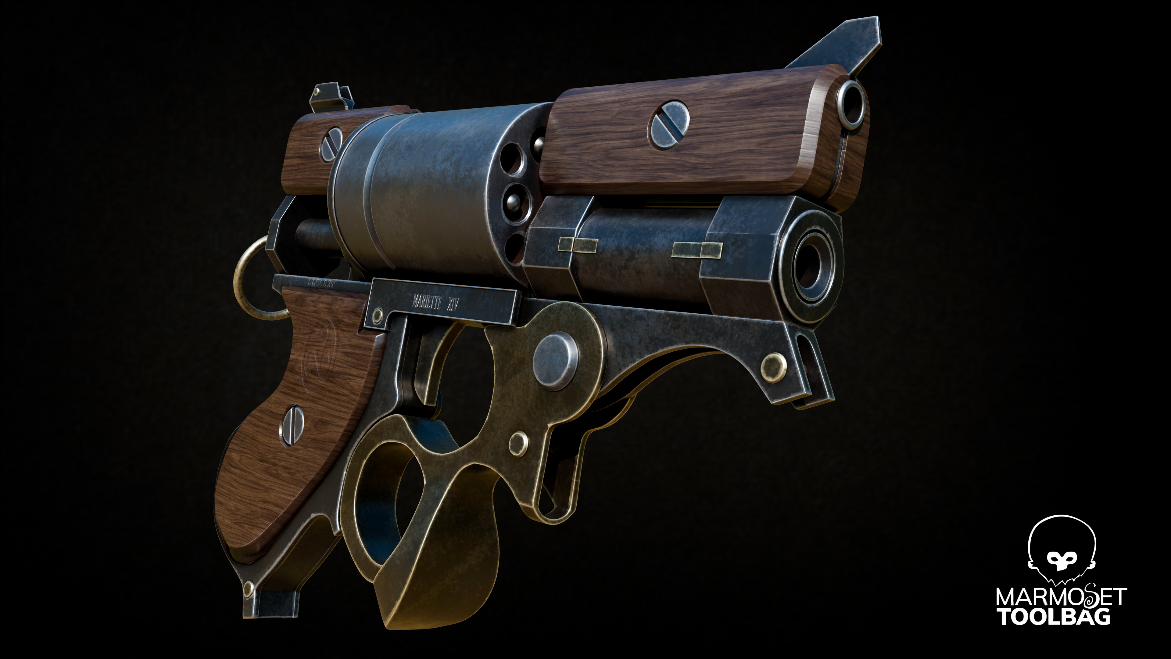 Steampunk Revolver - Game Ready Gun model  Low-poly 3D model_4