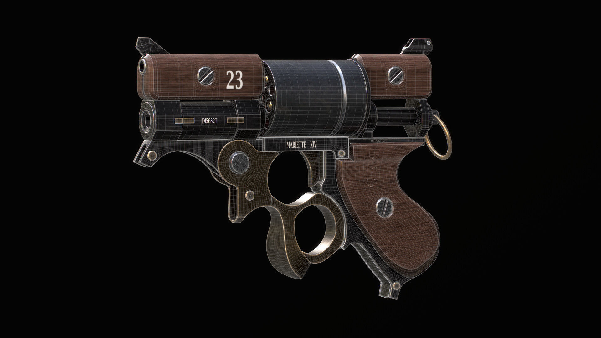 Steampunk Revolver - Game Ready Gun model  Low-poly 3D model_10