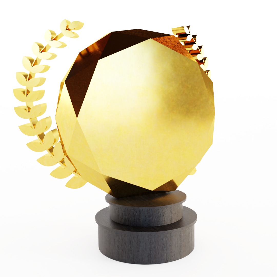 Award 3D with Gold and Black Wooden Material 3D model_1