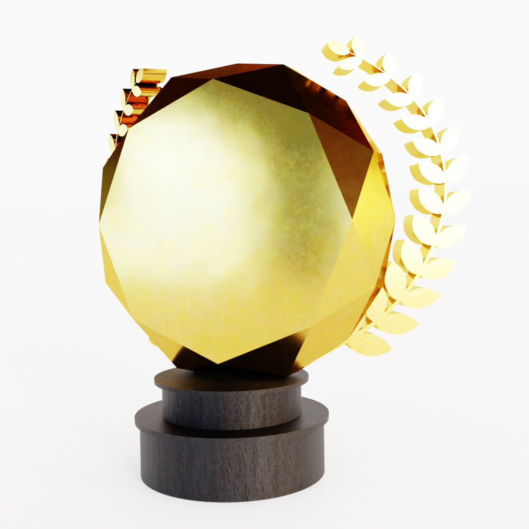 Award 3D with Gold and Black Wooden Material 3D model_4