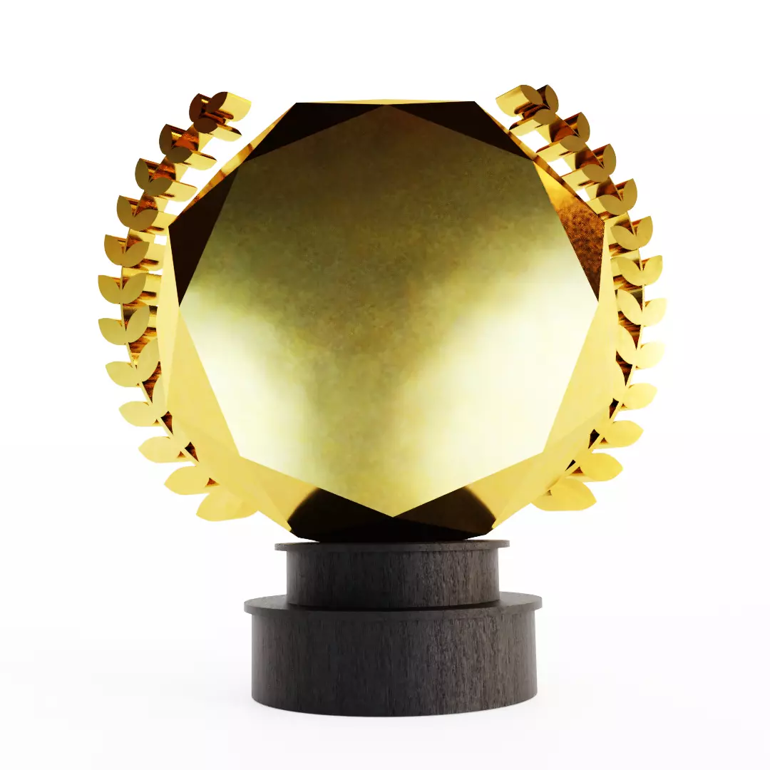 Award 3D with Gold and Black Wooden Material 3D model_0